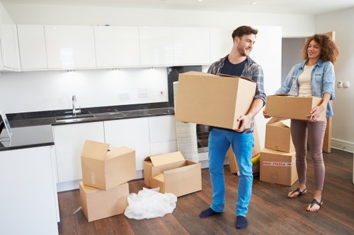 Business relocation preparation and labelled office boxes